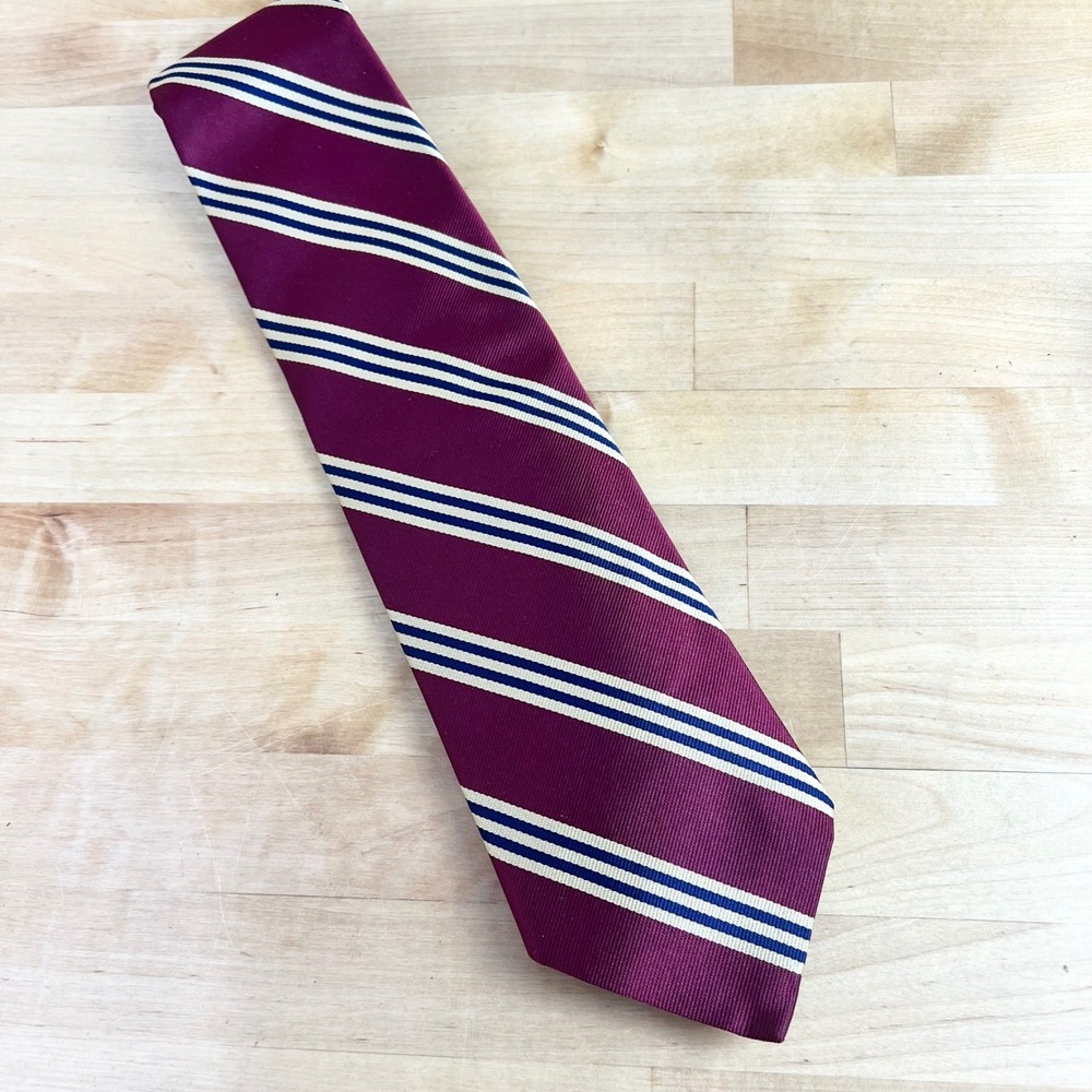 Brooks Brothers Necktie Repp Stripe Tie Burgundy Blue Silk NEW Tag